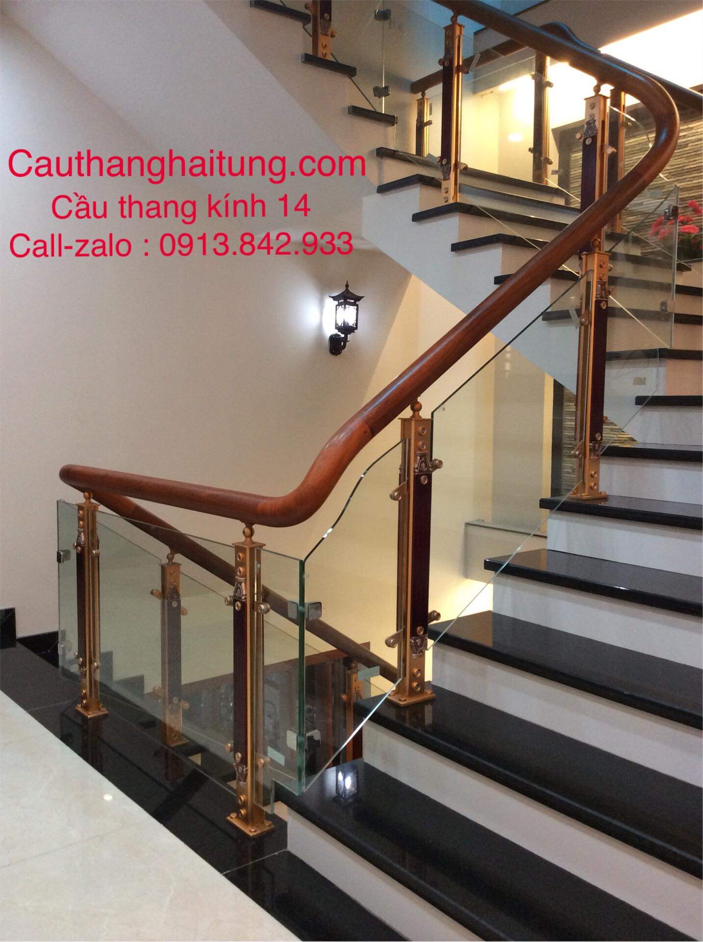 Cầu thang kính chân con tiện nhôm hợp kim